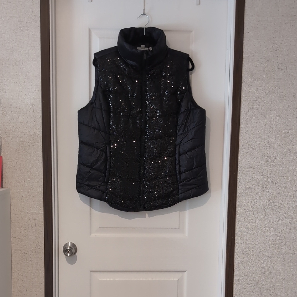 Chicos Puffer Vest, Black, Size 16